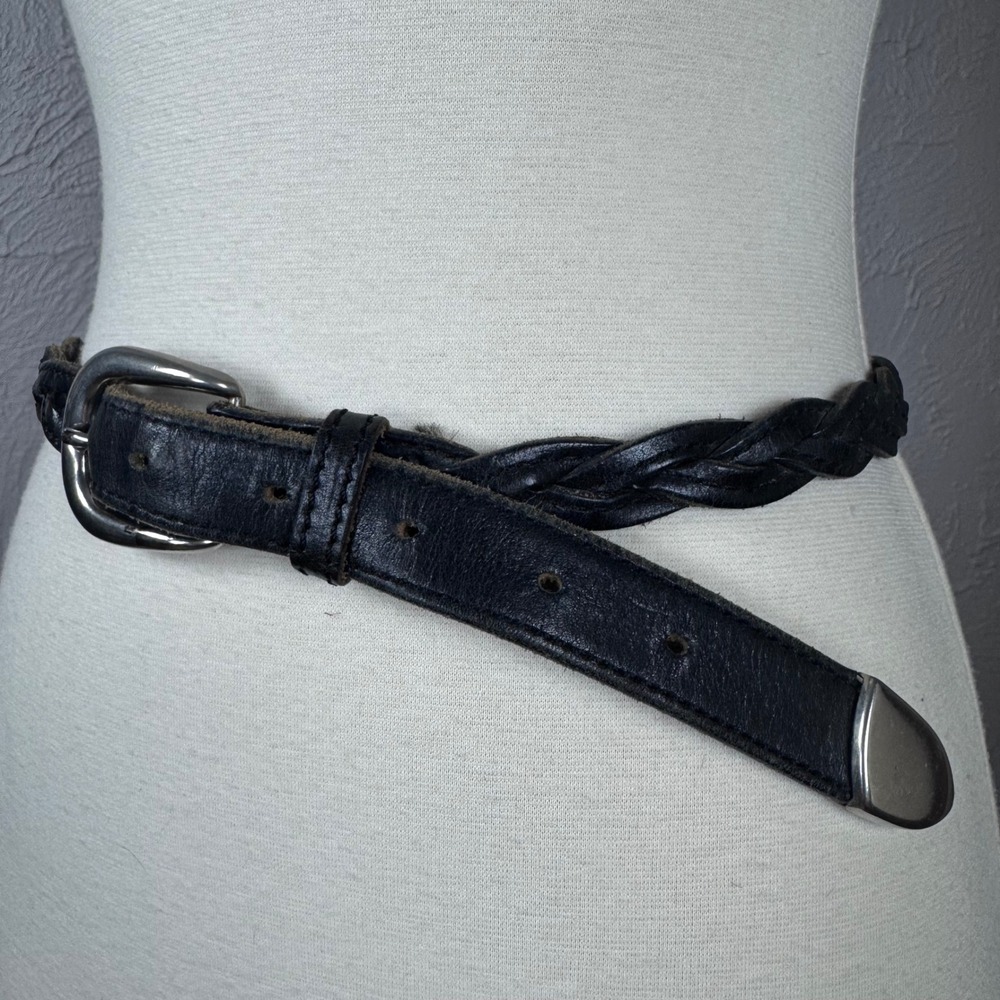 Vintage black leather braided belt fits 26" - 31" Western Goth Desert Boho